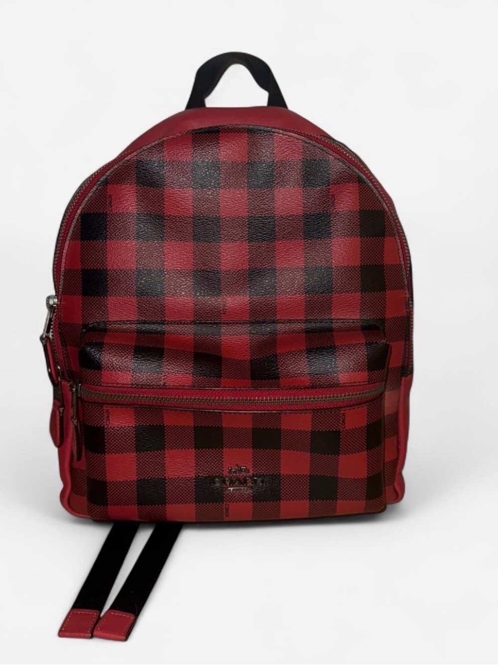 Coach Red and Black Plaid Backpack